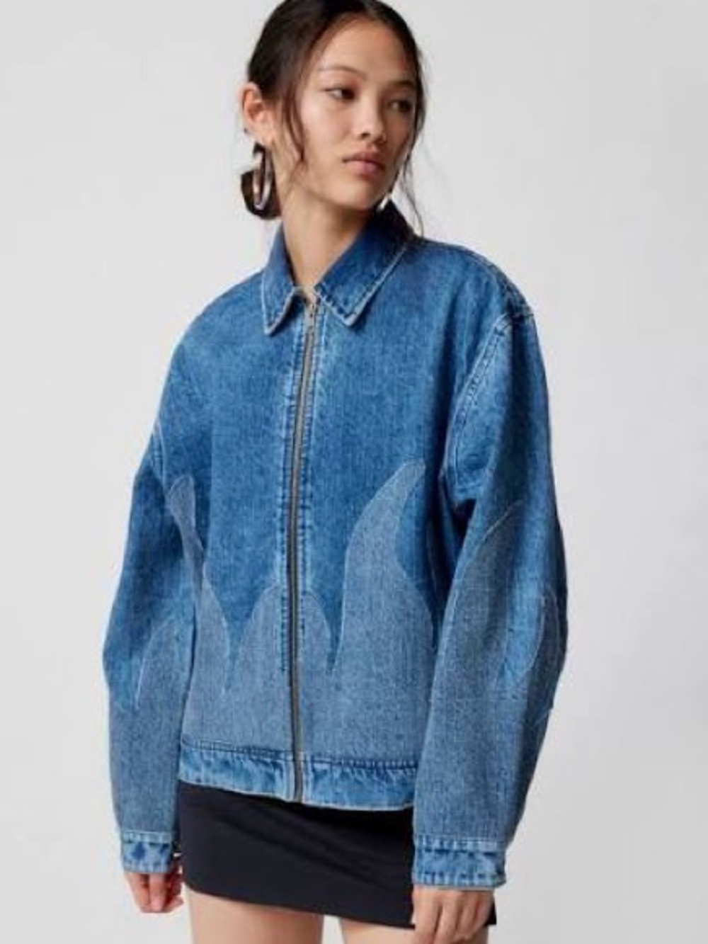 Urban Outfitters Blue Curved-Panel Zip Denim Jacket